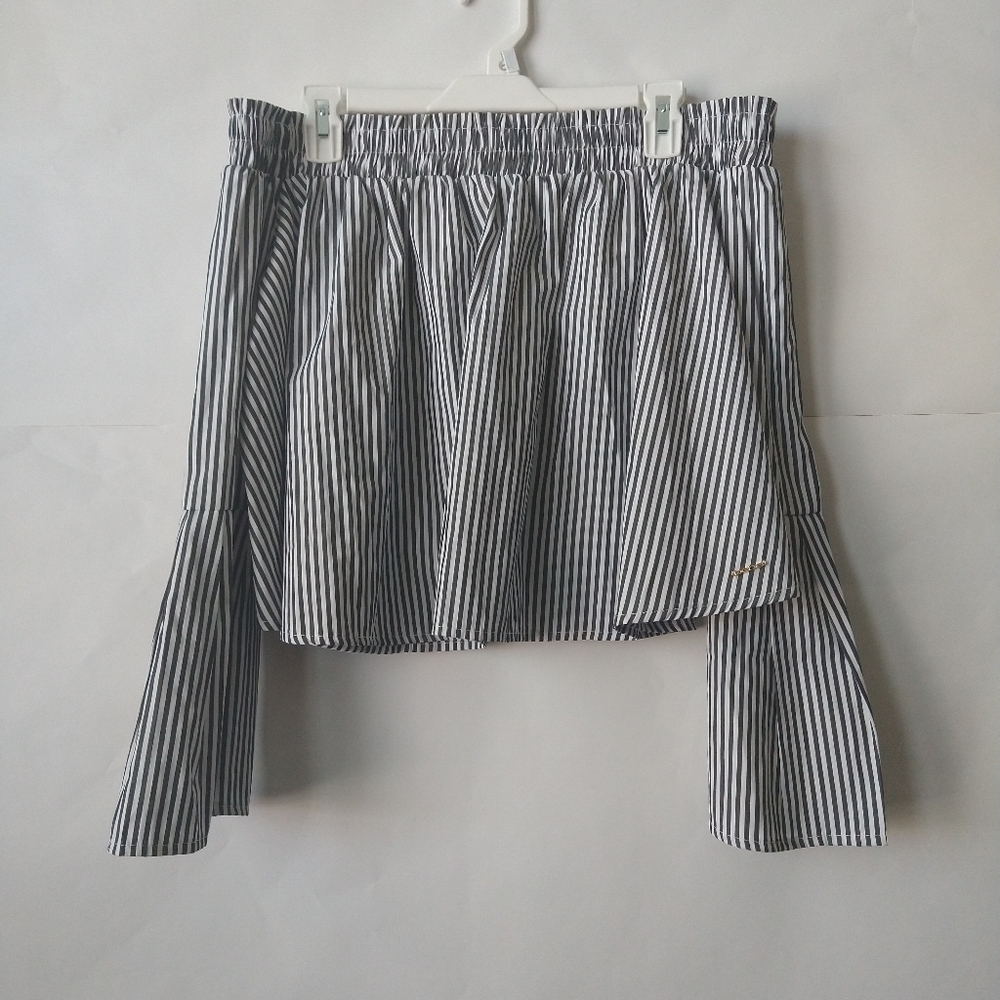 Bebe Off the shoulder Striped Crop Top